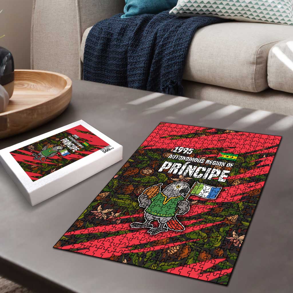 Principe Autonomous Region Puzzle with Parrot Cacao and 1995 Flag Design - Wonder Print Shop