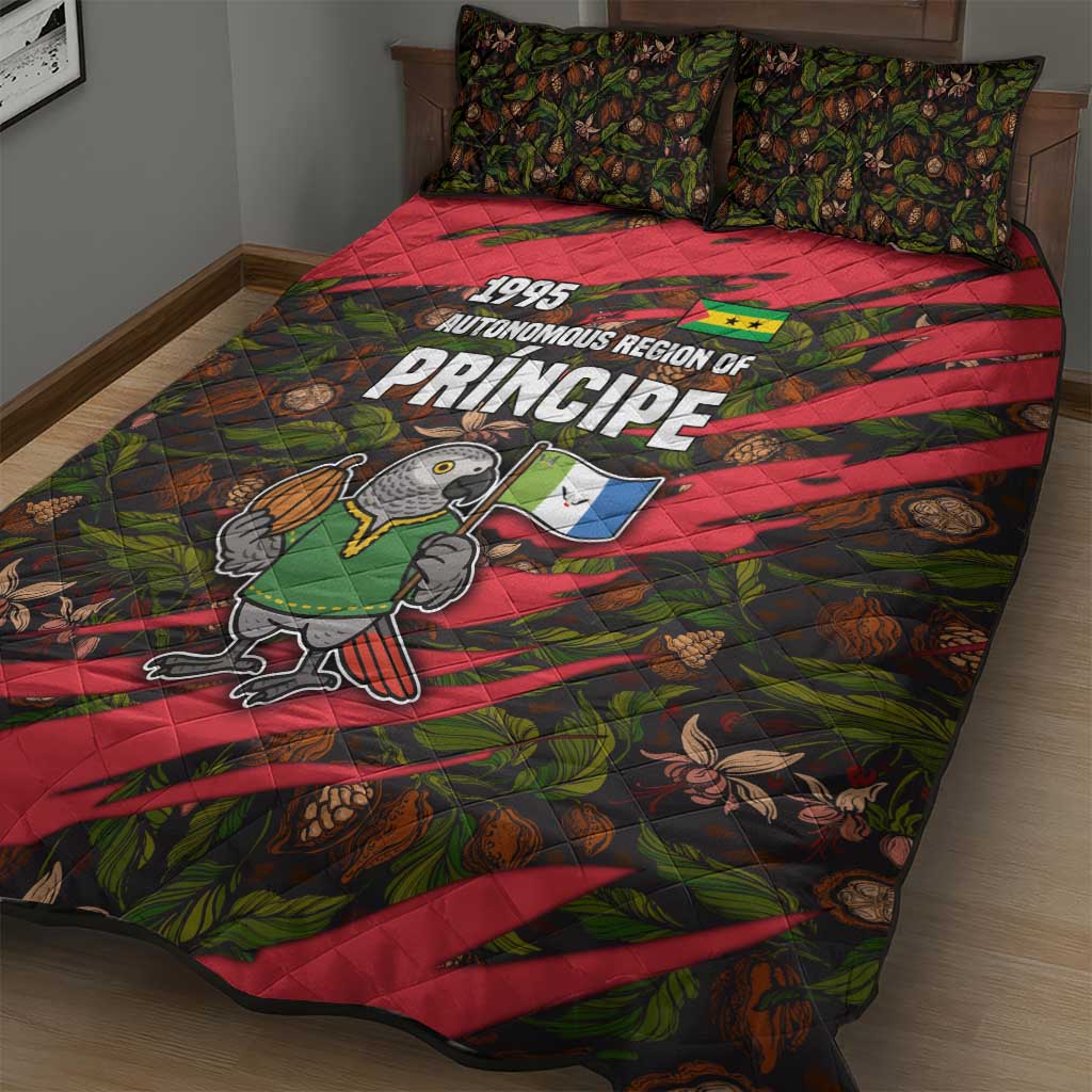 Principe Autonomous Region Quilt Bed Set with Parrot Cacao and 1995 Flag Design - Wonder Print Shop