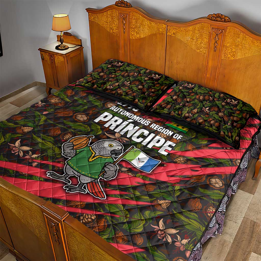 Principe Autonomous Region Quilt Bed Set with Parrot Cacao and 1995 Flag Design - Wonder Print Shop