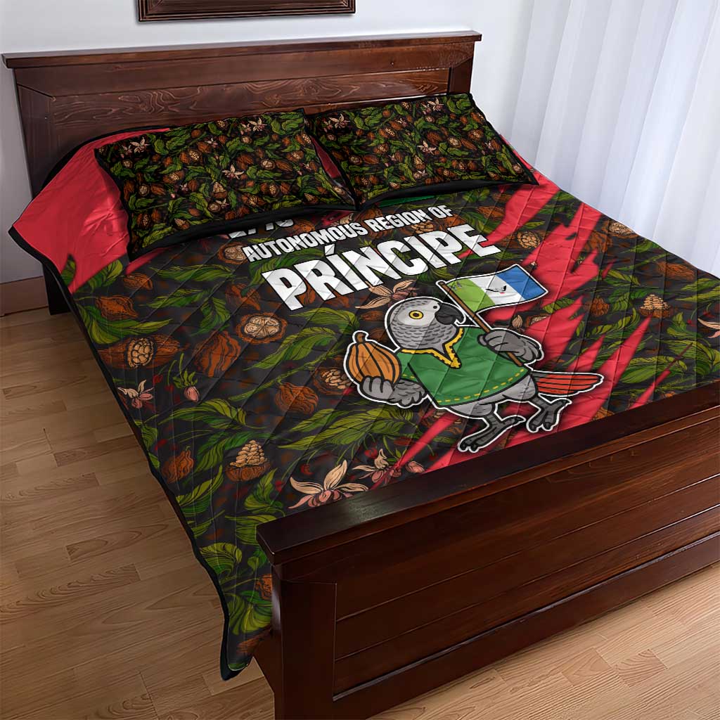 Principe Autonomous Region Quilt Bed Set with Parrot Cacao and 1995 Flag Design - Wonder Print Shop