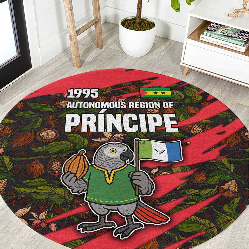 Principe Autonomous Region Round Carpet with Parrot Cacao and 1995 Flag Design - Wonder Print Shop