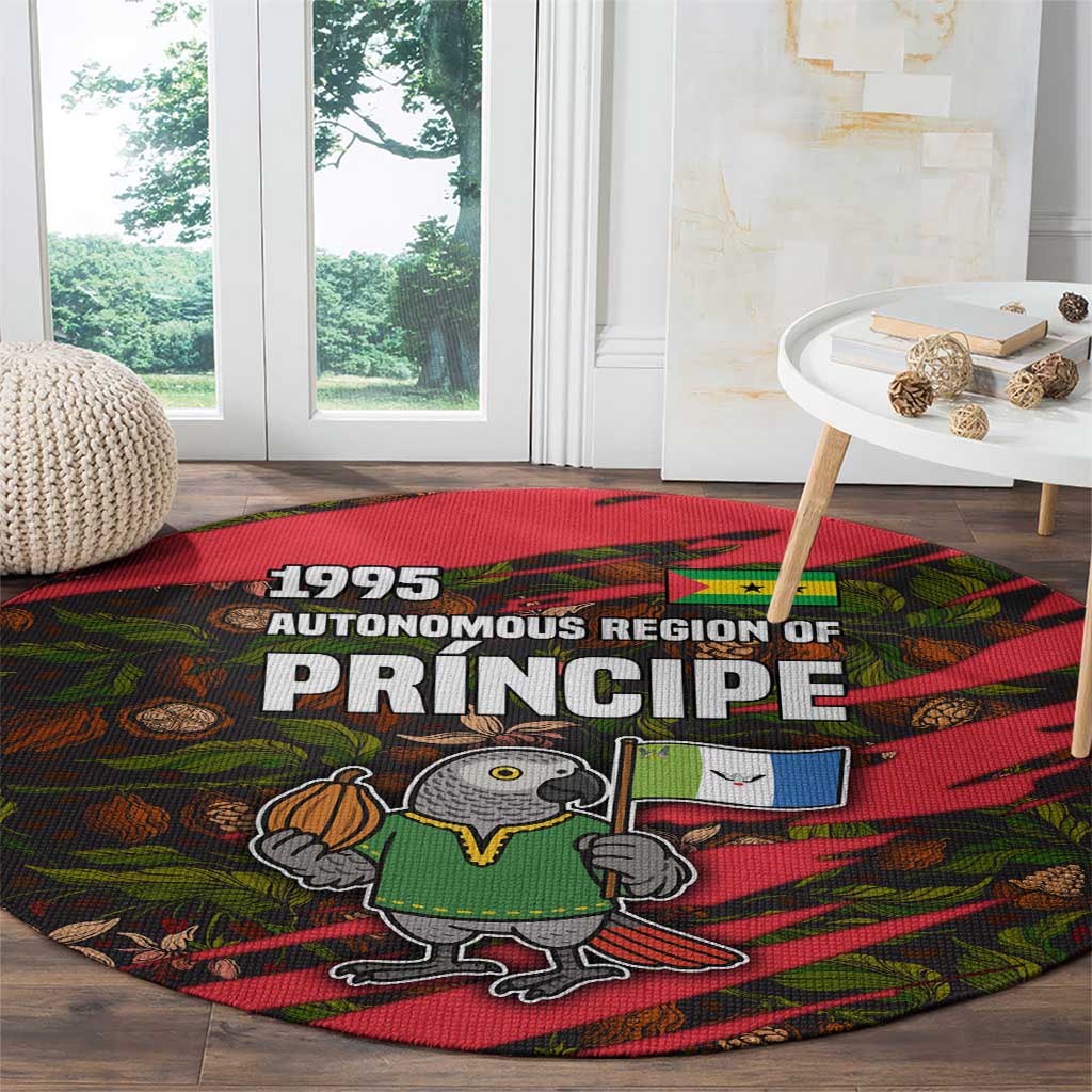 Principe Autonomous Region Round Carpet with Parrot Cacao and 1995 Flag Design - Wonder Print Shop