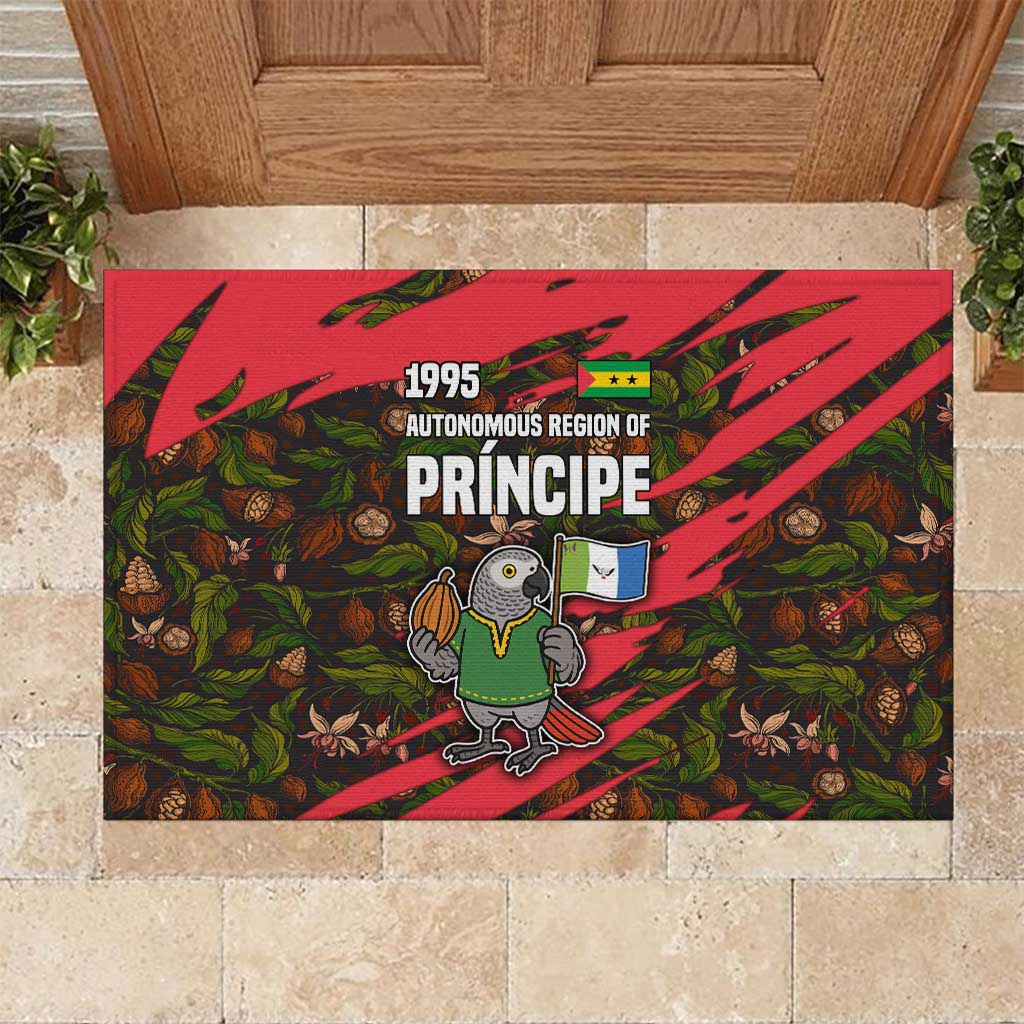 Principe Autonomous Region Rubber Doormat with Parrot Cacao and 1995 Flag Design - Wonder Print Shop
