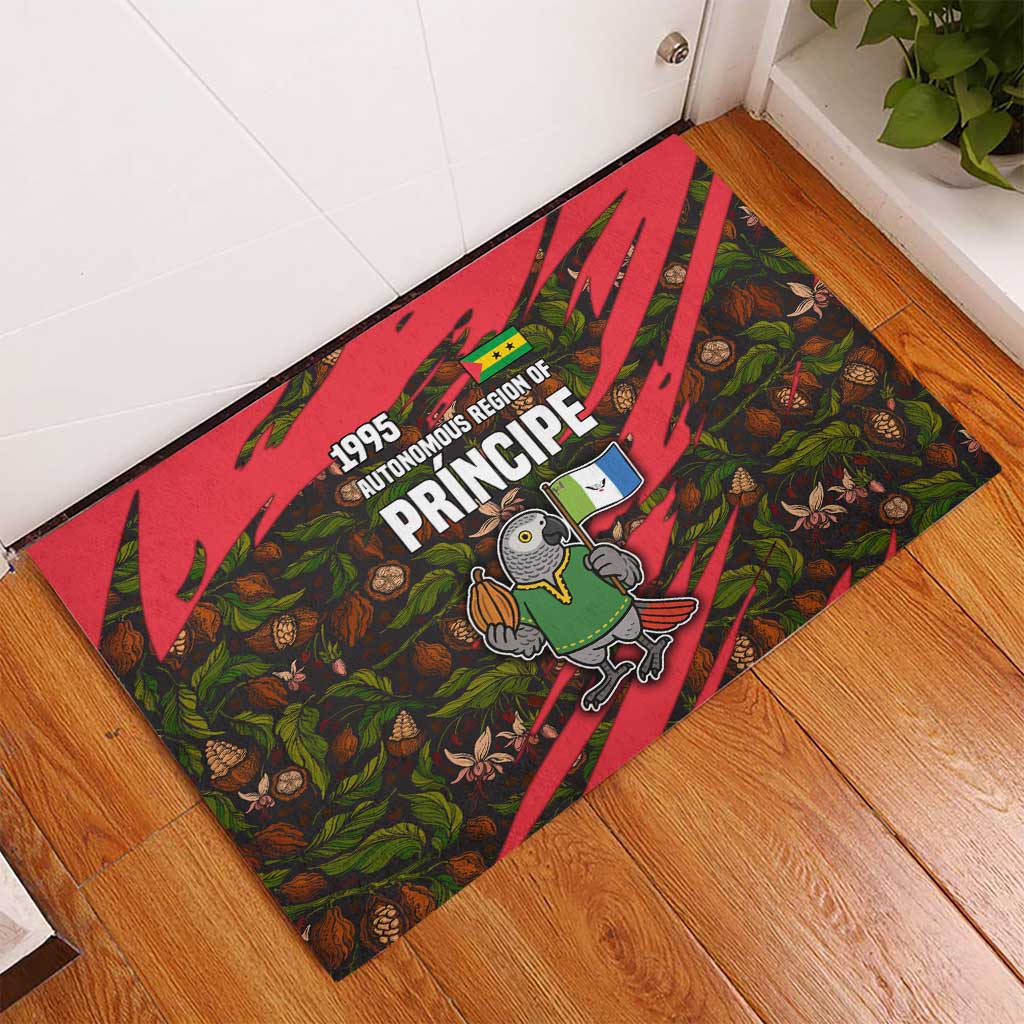 Principe Autonomous Region Rubber Doormat with Parrot Cacao and 1995 Flag Design - Wonder Print Shop