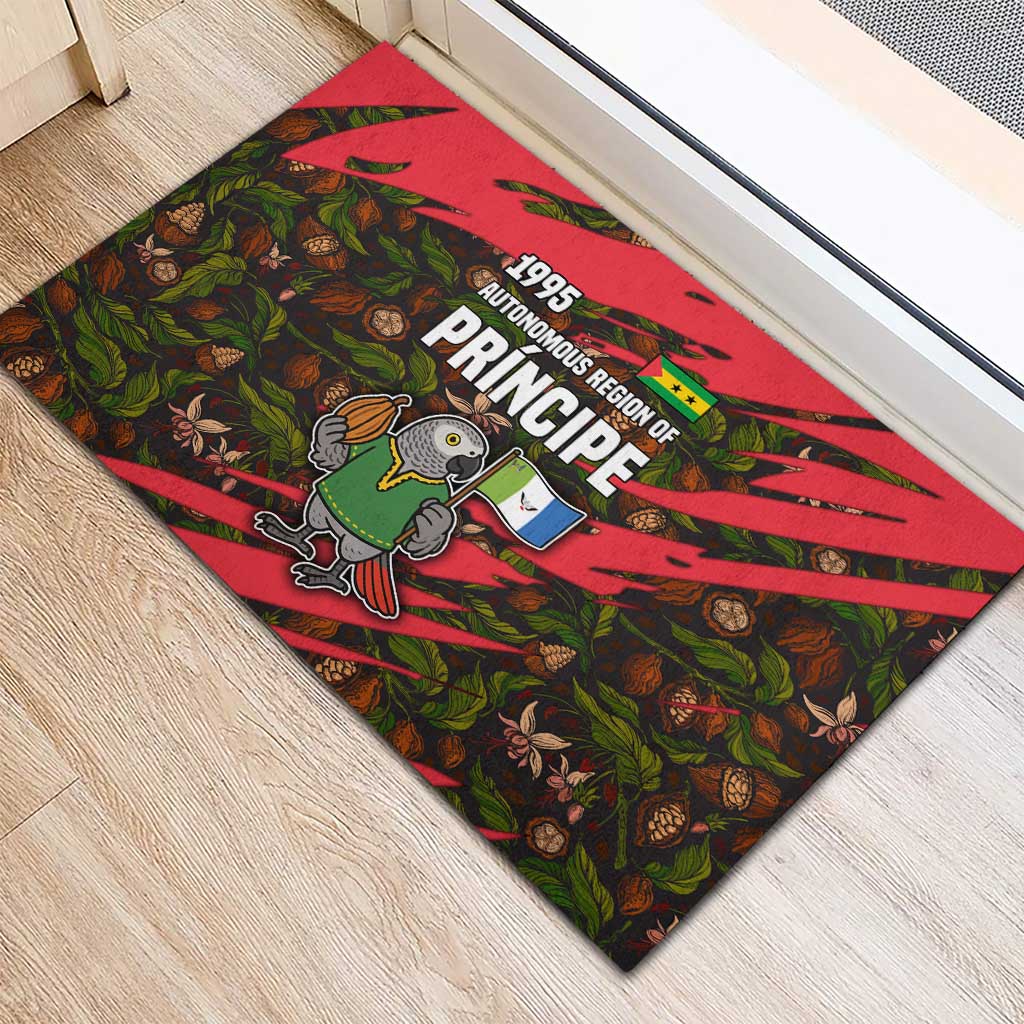 Principe Autonomous Region Rubber Doormat with Parrot Cacao and 1995 Flag Design - Wonder Print Shop