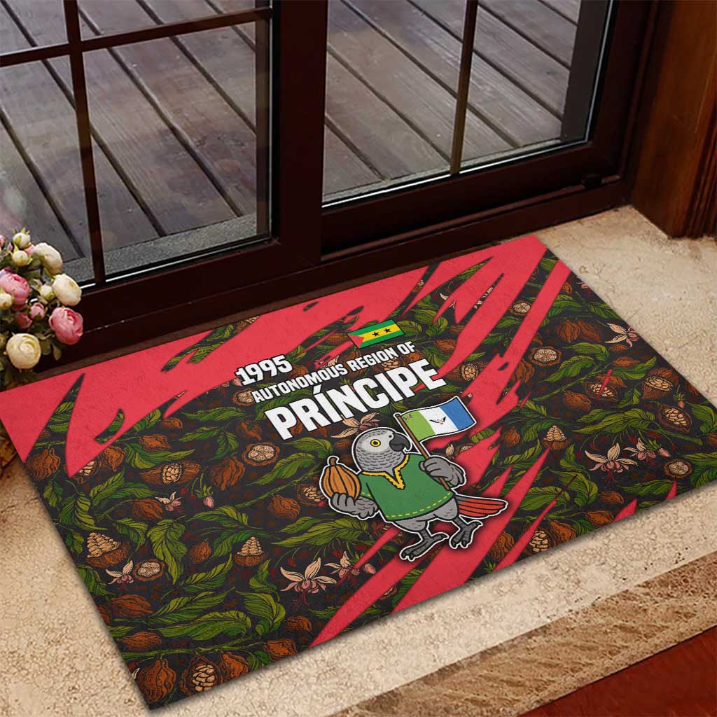 Principe Autonomous Region Rubber Doormat with Parrot Cacao and 1995 Flag Design - Wonder Print Shop