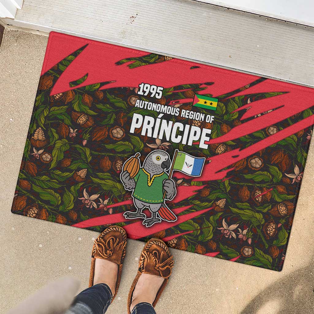 Principe Autonomous Region Rubber Doormat with Parrot Cacao and 1995 Flag Design - Wonder Print Shop