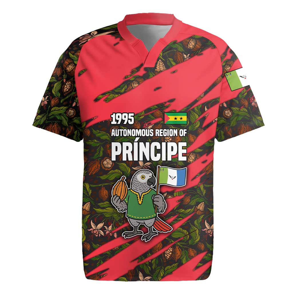 Principe Autonomous Region Rugby Jersey with Parrot Cacao and 1995 Flag Design - Wonder Print Shop