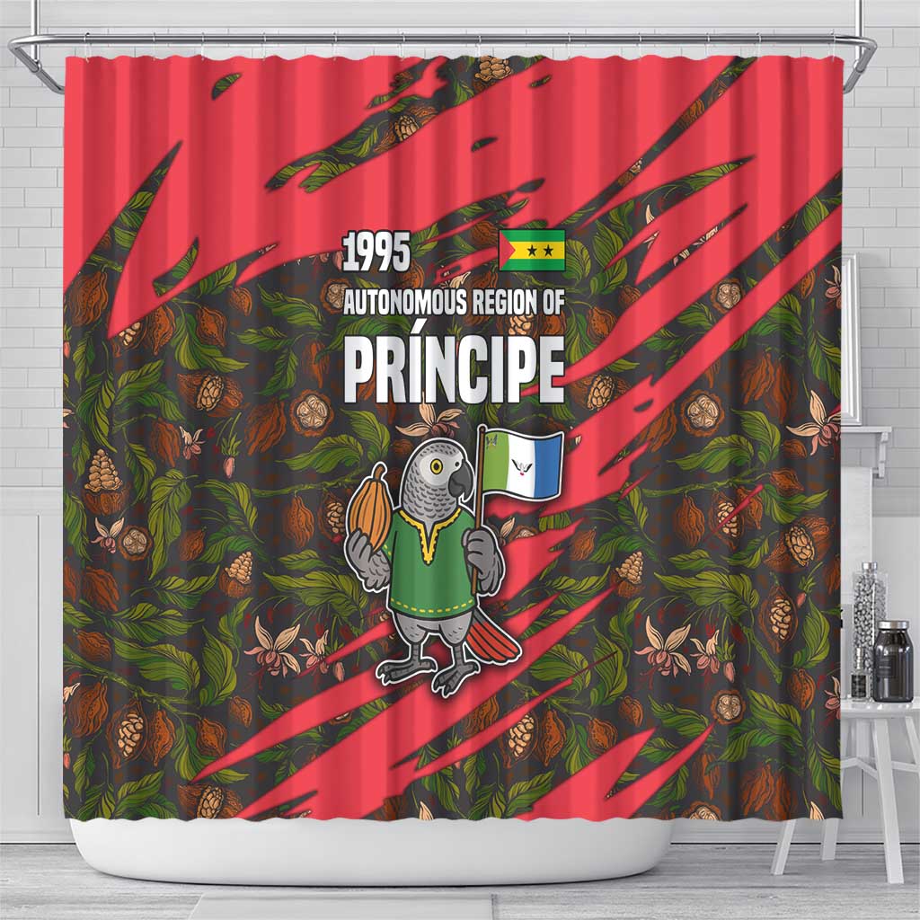 Principe Autonomous Region Shower Curtain with Parrot Cacao and 1995 Flag Design - Wonder Print Shop