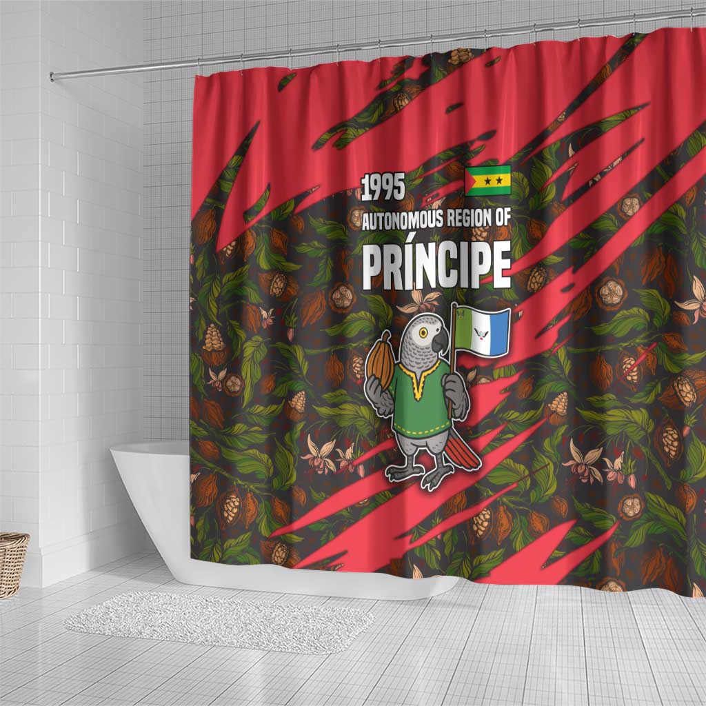 Principe Autonomous Region Shower Curtain with Parrot Cacao and 1995 Flag Design - Wonder Print Shop