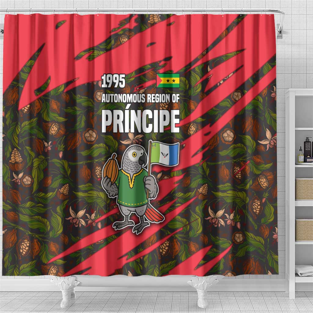 Principe Autonomous Region Shower Curtain with Parrot Cacao and 1995 Flag Design - Wonder Print Shop