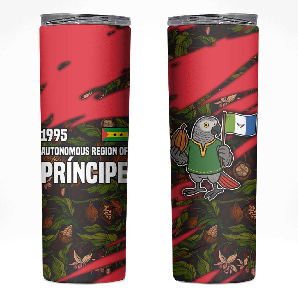 Principe Autonomous Region Skinny Tumbler with Parrot Cacao and 1995 Flag Design - Wonder Print Shop