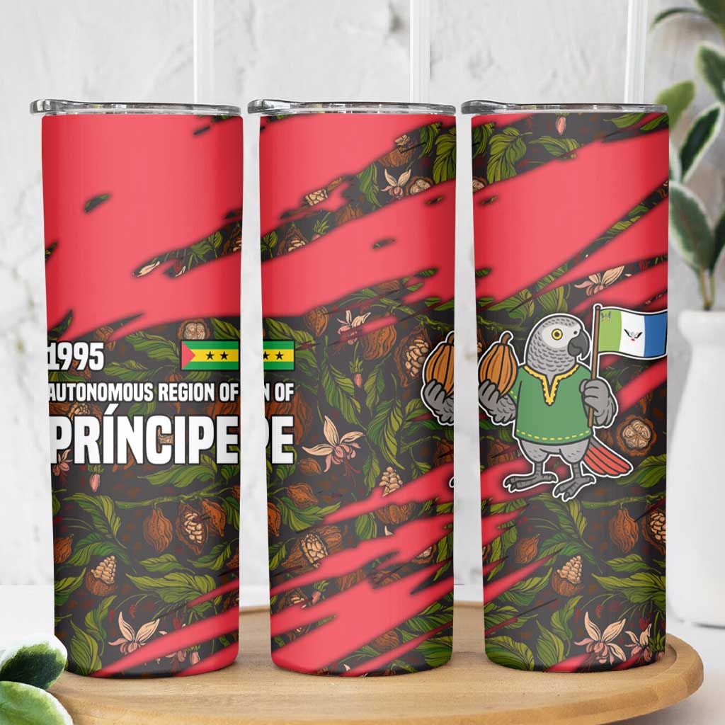 Principe Autonomous Region Skinny Tumbler with Parrot Cacao and 1995 Flag Design - Wonder Print Shop