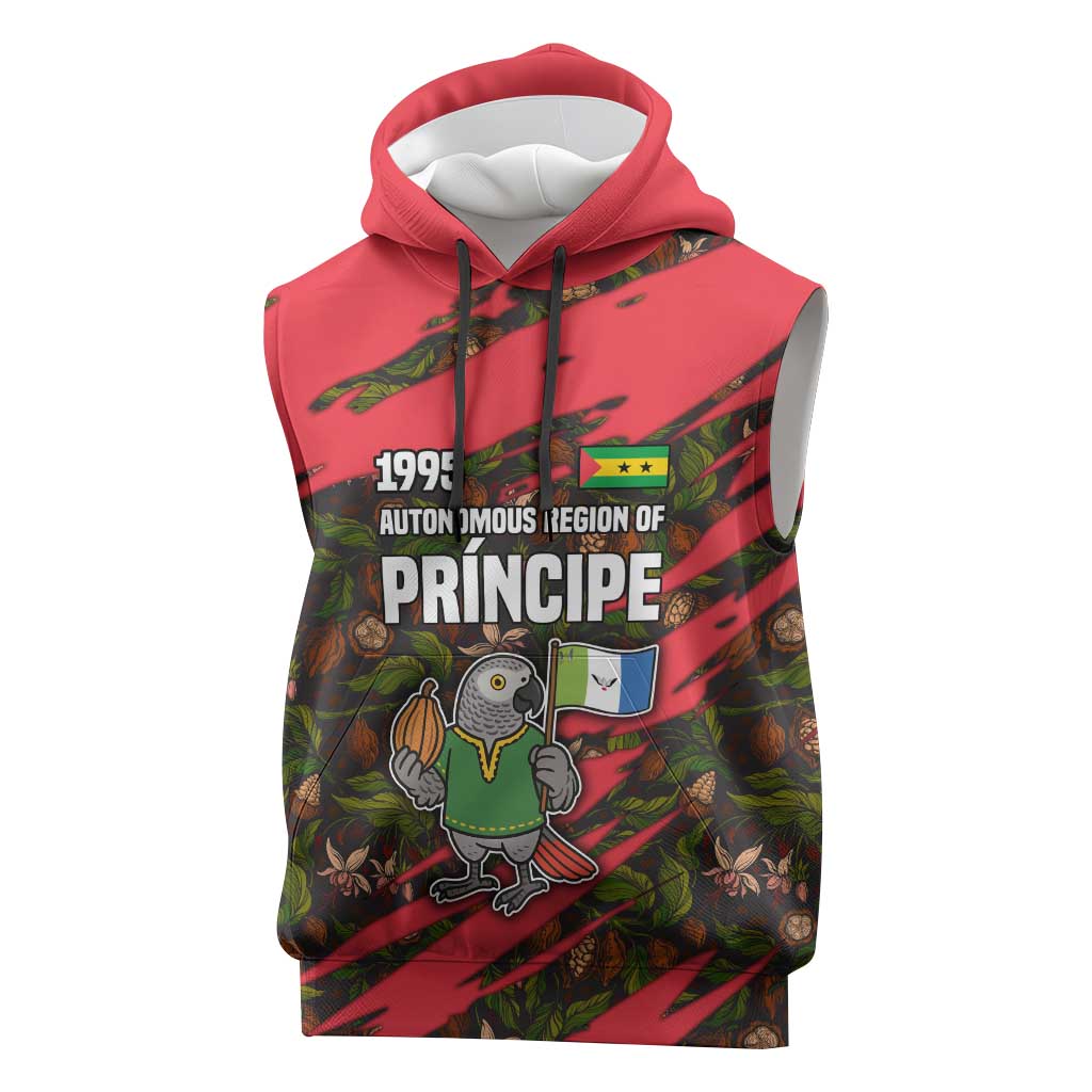 Principe Autonomous Region Sleeveless Hoodie with Parrot Cacao and 1995 Flag Design - Wonder Print Shop