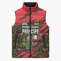 Principe Autonomous Region Sleeveless Puffer Jacket with Parrot Cacao and 1995 Flag Design - Wonder Print Shop