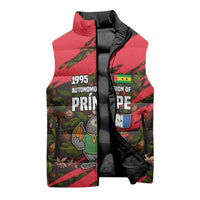 Principe Autonomous Region Sleeveless Puffer Jacket with Parrot Cacao and 1995 Flag Design - Wonder Print Shop