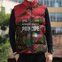 Principe Autonomous Region Sleeveless Puffer Jacket with Parrot Cacao and 1995 Flag Design - Wonder Print Shop