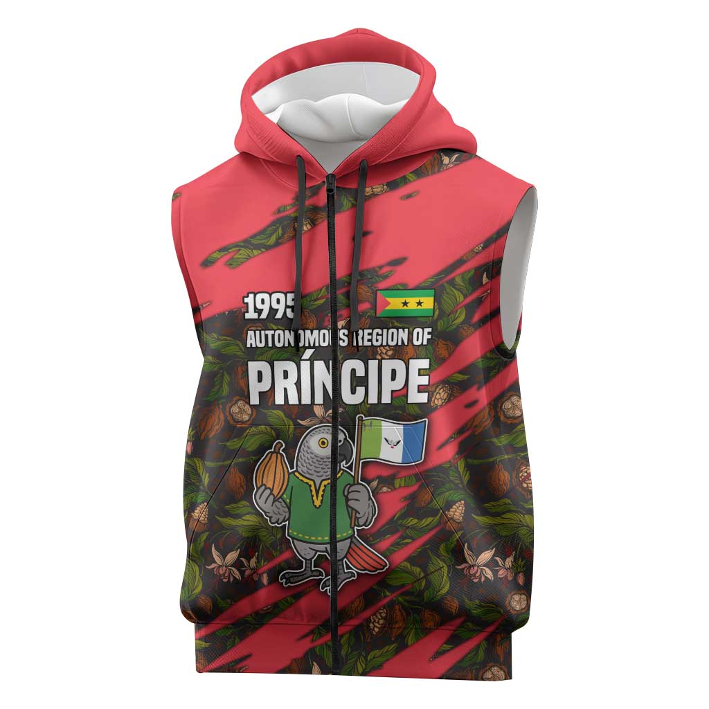 Principe Autonomous Region Sleeveless Zip Hoodie with Parrot Cacao and 1995 Flag Design - Wonder Print Shop