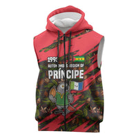 Principe Autonomous Region Sleeveless Zip Hoodie with Parrot Cacao and 1995 Flag Design - Wonder Print Shop