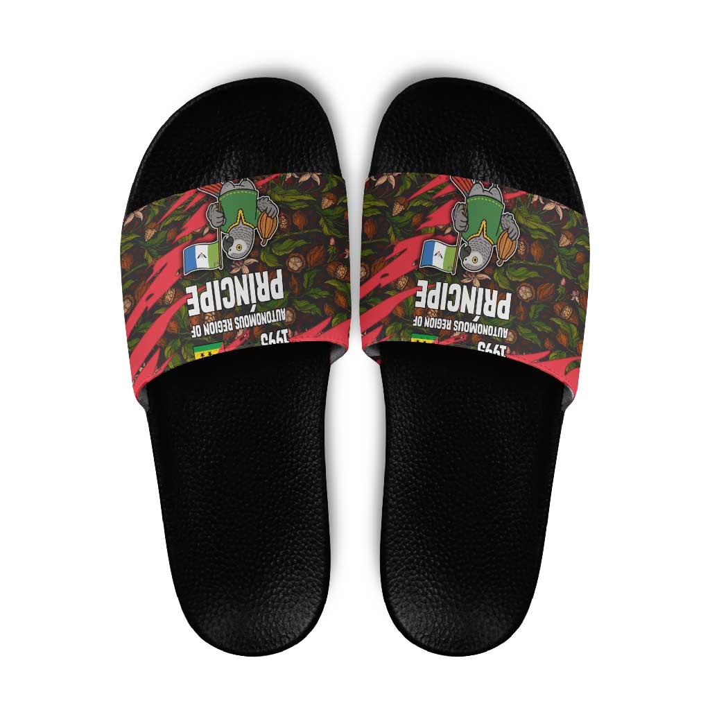Principe Autonomous Region Slide Sandals with Parrot Cacao and 1995 Flag Design - Wonder Print Shop