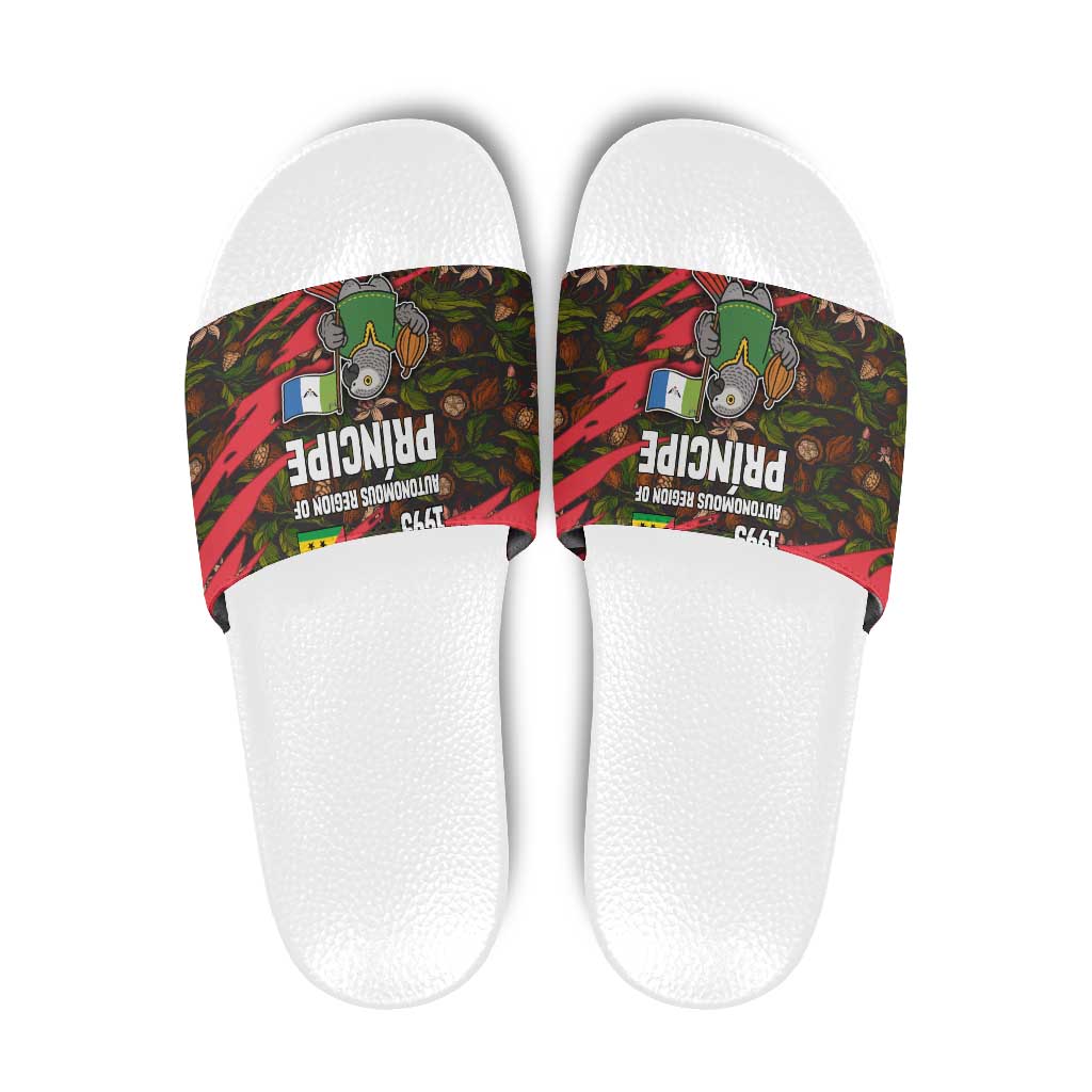 Principe Autonomous Region Slide Sandals with Parrot Cacao and 1995 Flag Design - Wonder Print Shop