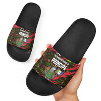 Principe Autonomous Region Slide Sandals with Parrot Cacao and 1995 Flag Design - Wonder Print Shop