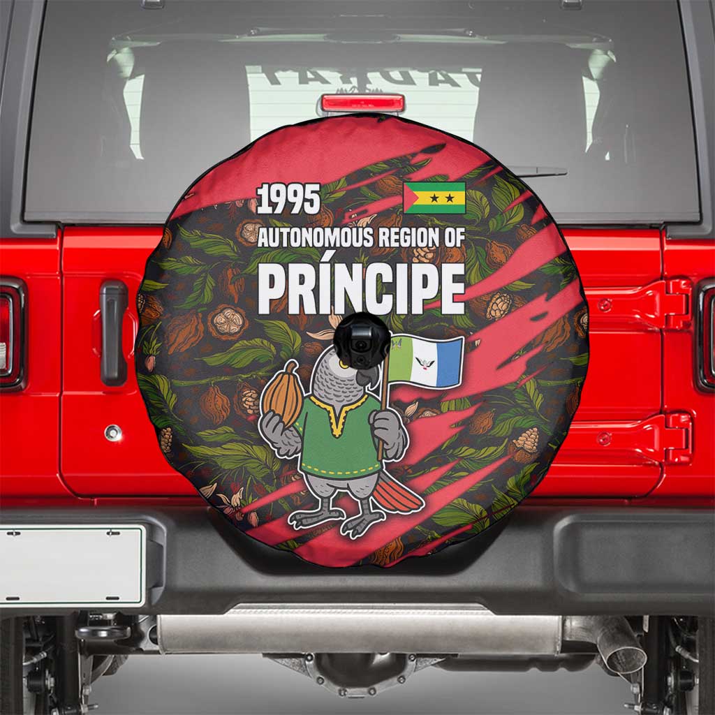 Principe Autonomous Region Spare Tire Cover with Parrot Cacao and 1995 Flag Design - Wonder Print Shop