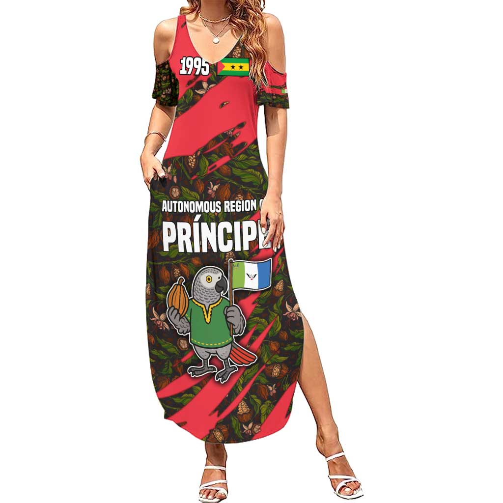 Principe Autonomous Region Summer Maxi Dress with Parrot Cacao and 1995 Flag Design - Wonder Print Shop