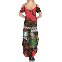 Principe Autonomous Region Summer Maxi Dress with Parrot Cacao and 1995 Flag Design - Wonder Print Shop