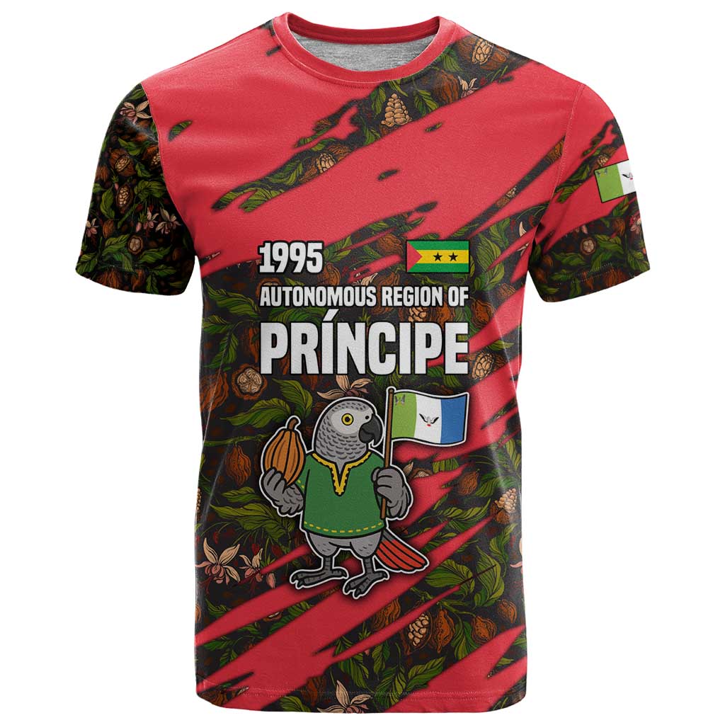 Principe Autonomous Region T Shirt with Parrot Cacao and 1995 Flag Design - Wonder Print Shop
