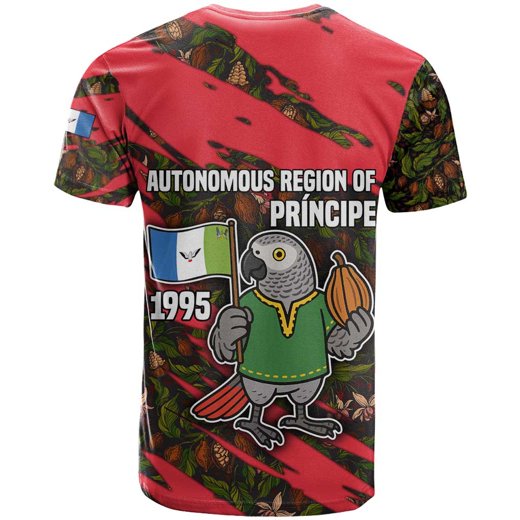 Principe Autonomous Region T Shirt with Parrot Cacao and 1995 Flag Design - Wonder Print Shop