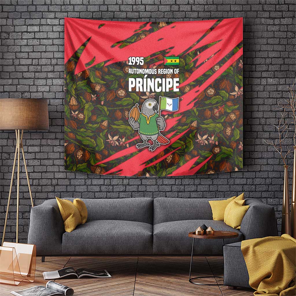 Principe Autonomous Region Tapestry with Parrot Cacao and 1995 Flag Design - Wonder Print Shop