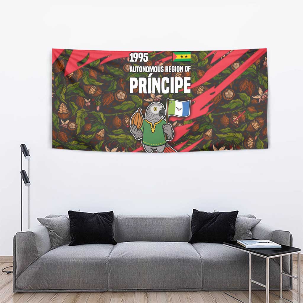 Principe Autonomous Region Tapestry with Parrot Cacao and 1995 Flag Design - Wonder Print Shop