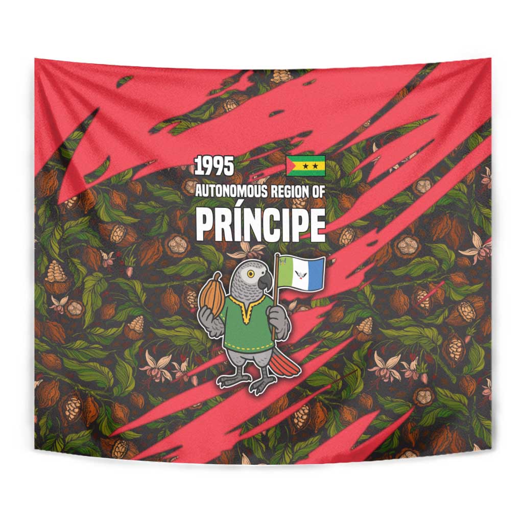 Principe Autonomous Region Tapestry with Parrot Cacao and 1995 Flag Design - Wonder Print Shop