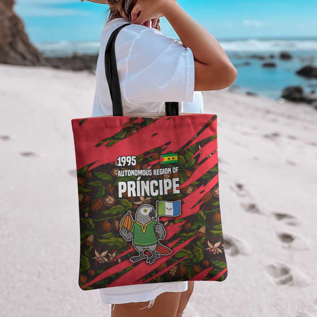 Principe Autonomous Region Tote Bag with Parrot Cacao and 1995 Flag Design - Wonder Print Shop