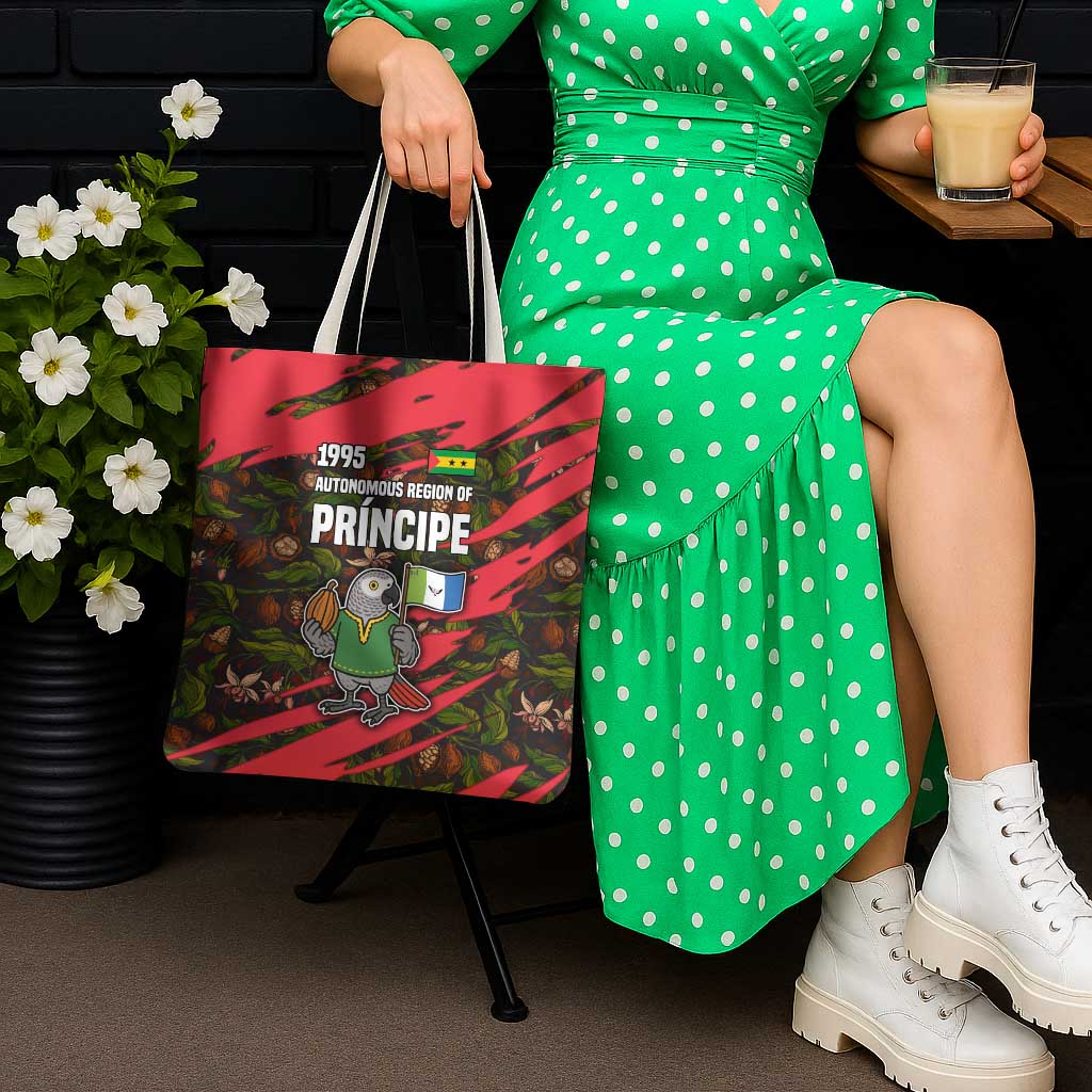 Principe Autonomous Region Tote Bag with Parrot Cacao and 1995 Flag Design - Wonder Print Shop