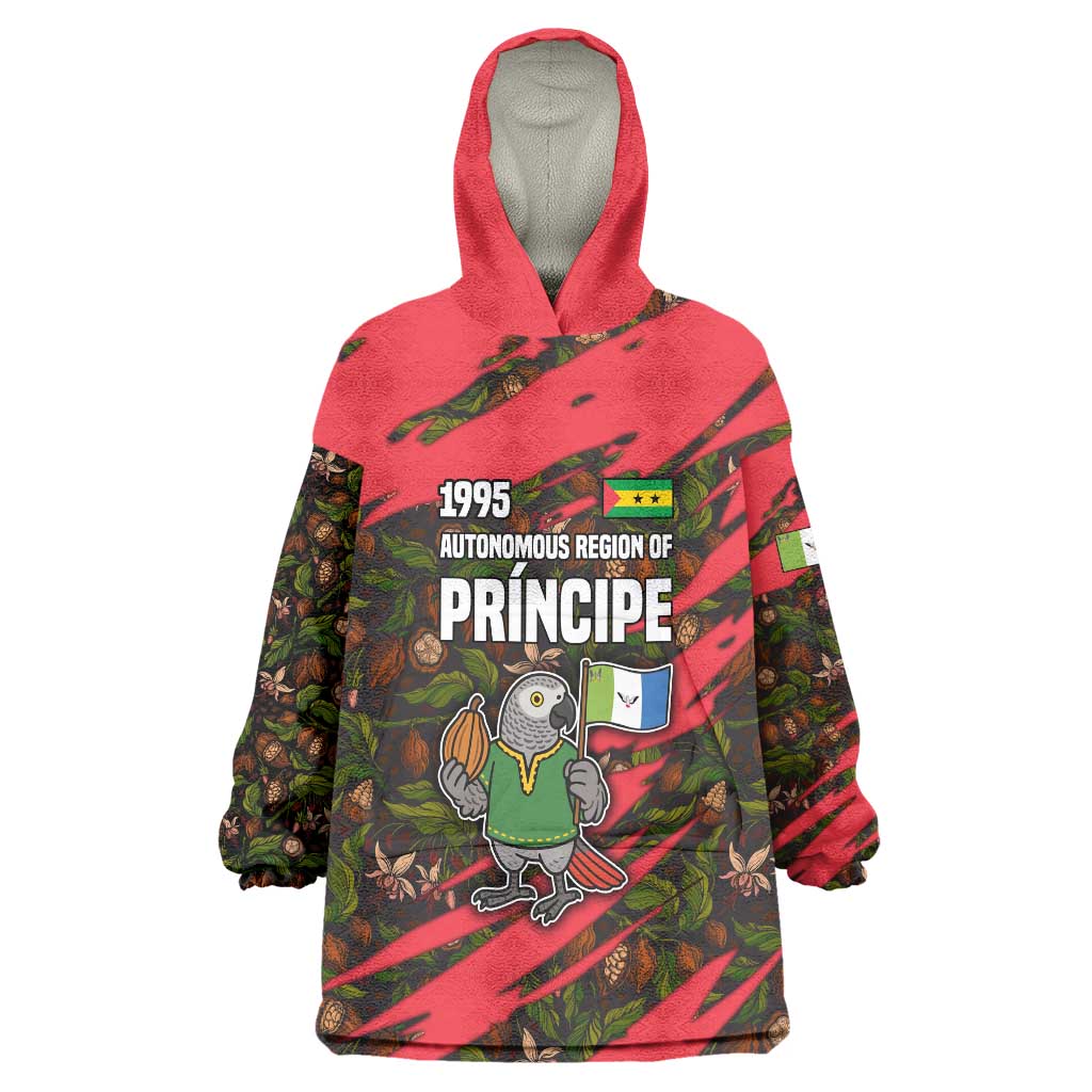 Principe Autonomous Region Wearable Blanket Hoodie with Parrot Cacao and 1995 Flag Design - Wonder Print Shop