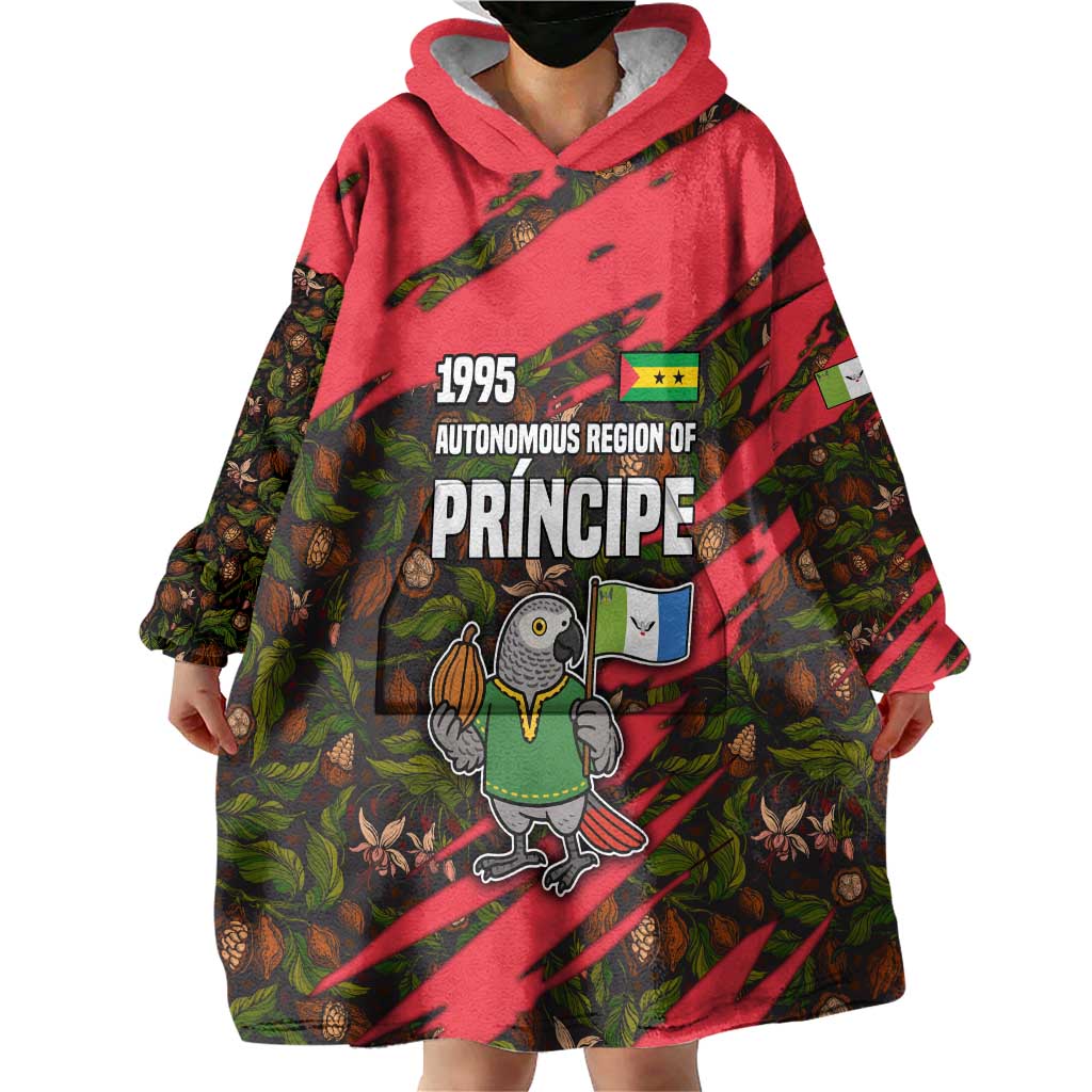 Principe Autonomous Region Wearable Blanket Hoodie with Parrot Cacao and 1995 Flag Design - Wonder Print Shop
