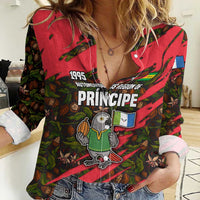 Principe Autonomous Region Women Casual Shirt with Parrot Cacao and 1995 Flag Design - Wonder Print Shop