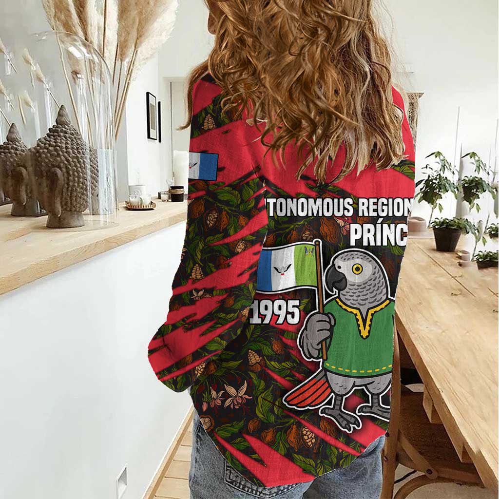 Principe Autonomous Region Women Casual Shirt with Parrot Cacao and 1995 Flag Design - Wonder Print Shop