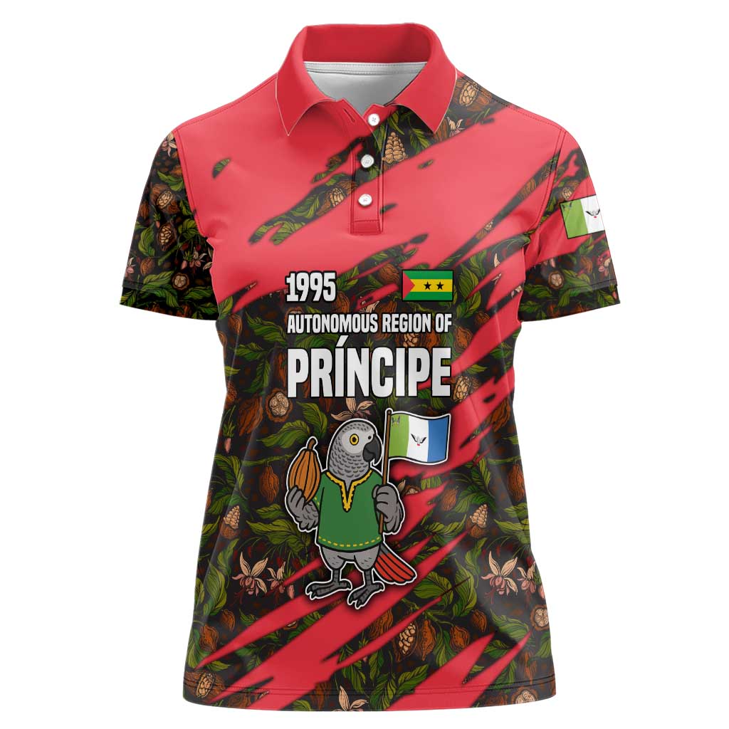 Principe Autonomous Region Women Polo Shirt with Parrot Cacao and 1995 Flag Design - Wonder Print Shop