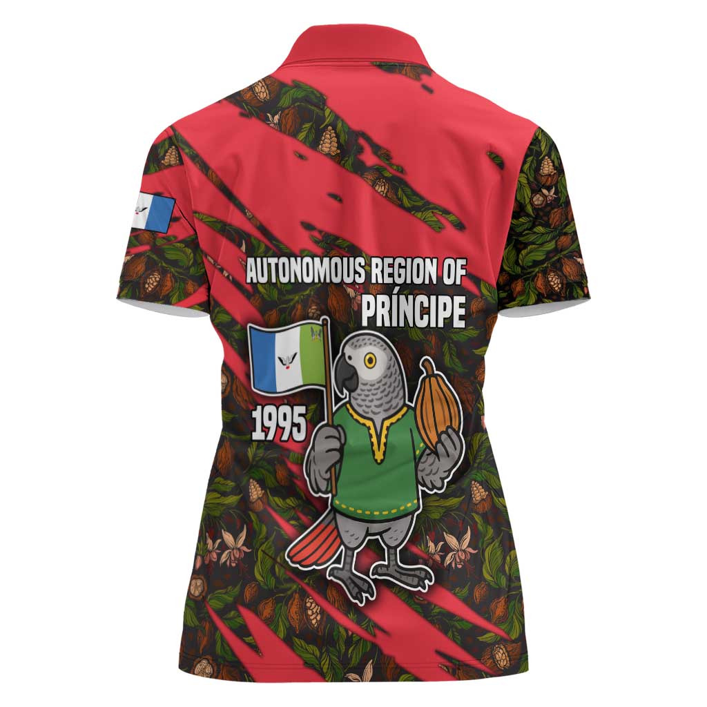 Principe Autonomous Region Women Polo Shirt with Parrot Cacao and 1995 Flag Design - Wonder Print Shop