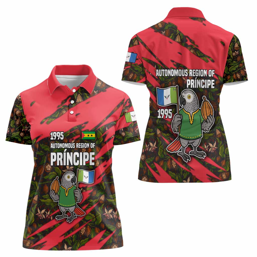 Principe Autonomous Region Women Polo Shirt with Parrot Cacao and 1995 Flag Design - Wonder Print Shop