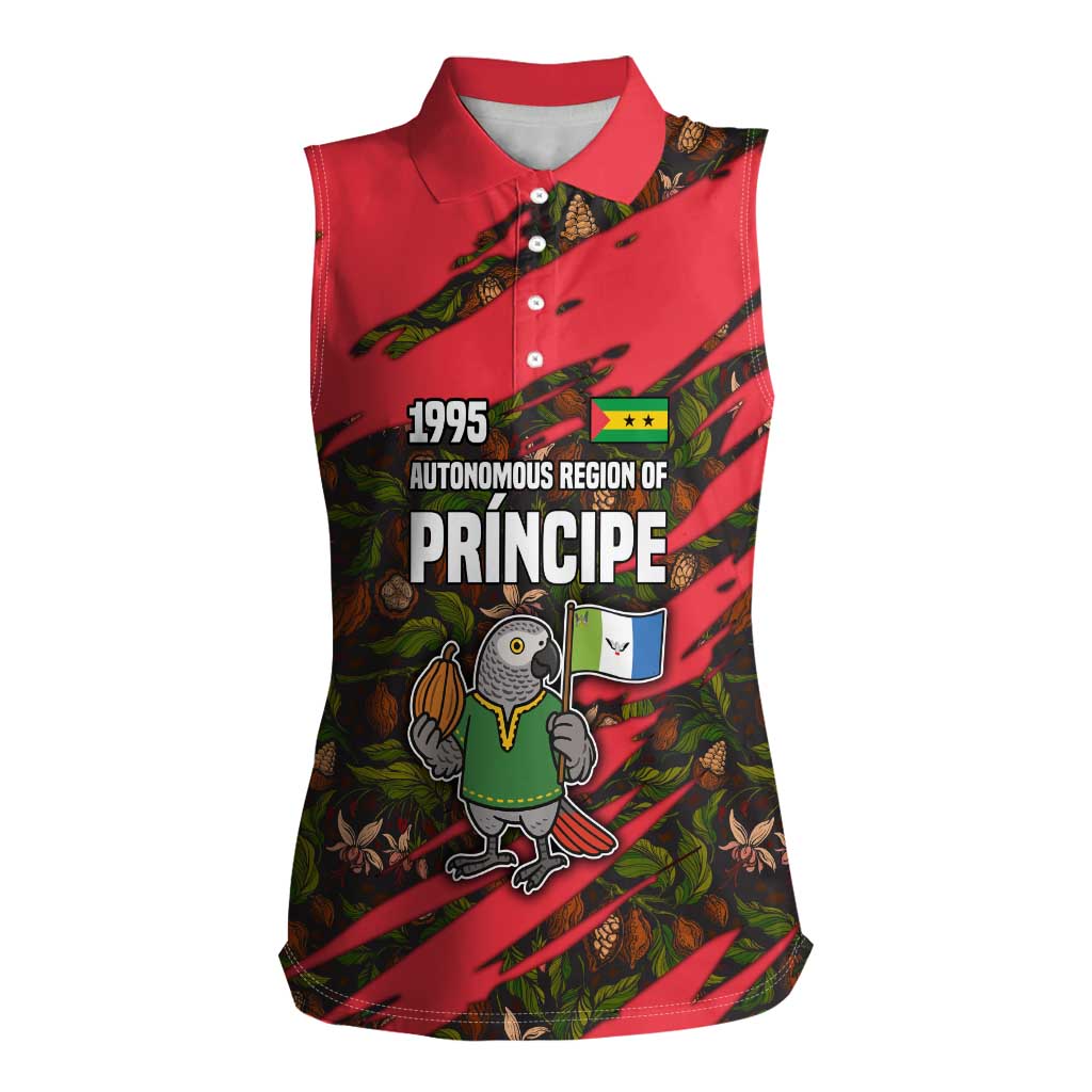Principe Autonomous Region Women Sleeveless Polo Shirt with Parrot Cacao and 1995 Flag Design - Wonder Print Shop