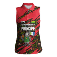 Principe Autonomous Region Women Sleeveless Polo Shirt with Parrot Cacao and 1995 Flag Design - Wonder Print Shop