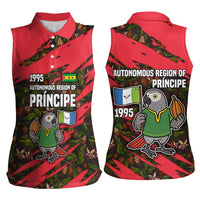 Principe Autonomous Region Women Sleeveless Polo Shirt with Parrot Cacao and 1995 Flag Design - Wonder Print Shop