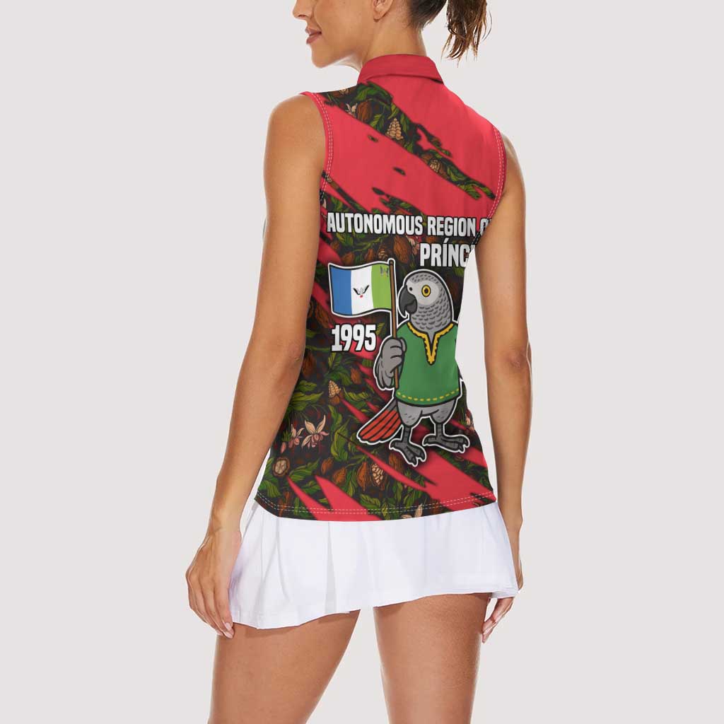 Principe Autonomous Region Women Sleeveless Polo Shirt with Parrot Cacao and 1995 Flag Design - Wonder Print Shop