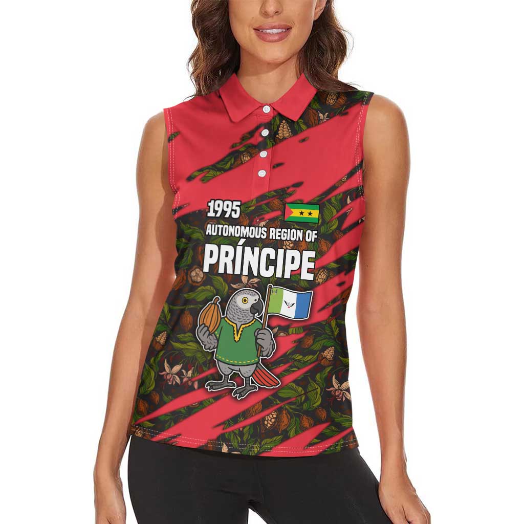 Principe Autonomous Region Women Sleeveless Polo Shirt with Parrot Cacao and 1995 Flag Design - Wonder Print Shop