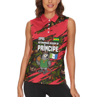 Principe Autonomous Region Women Sleeveless Polo Shirt with Parrot Cacao and 1995 Flag Design - Wonder Print Shop