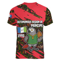 Principe Autonomous Region Women V-Neck T-Shirt with Parrot Cacao and 1995 Flag Design - Wonder Print Shop